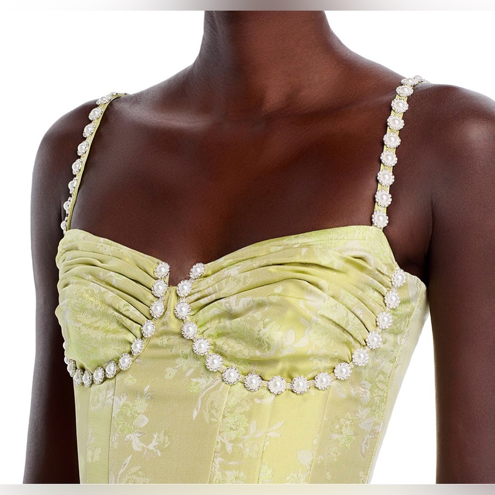 V. Chapman Lime Green Tiered Maxi Dress with Pearl Trim - Picture 2 of 4